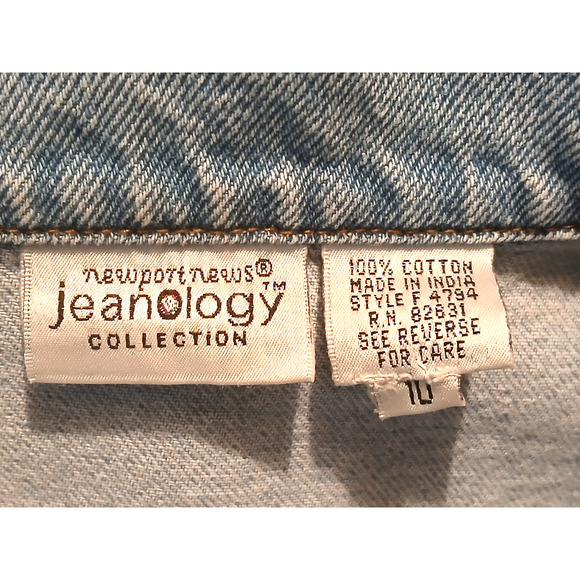 Vintage 90’s Newport News Womens 10 Denim Jacket Yellow Embroidered Flowers - Picture 3 of 9
